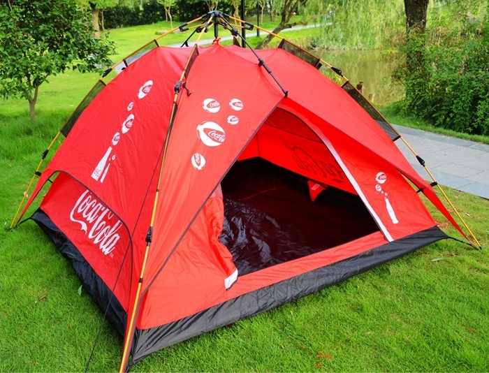 코카콜라 야외 캠핑 텐트 낚시 캠핑 더블 레이어 자동 방지 무료 건설 속도 텐트 3-4 명