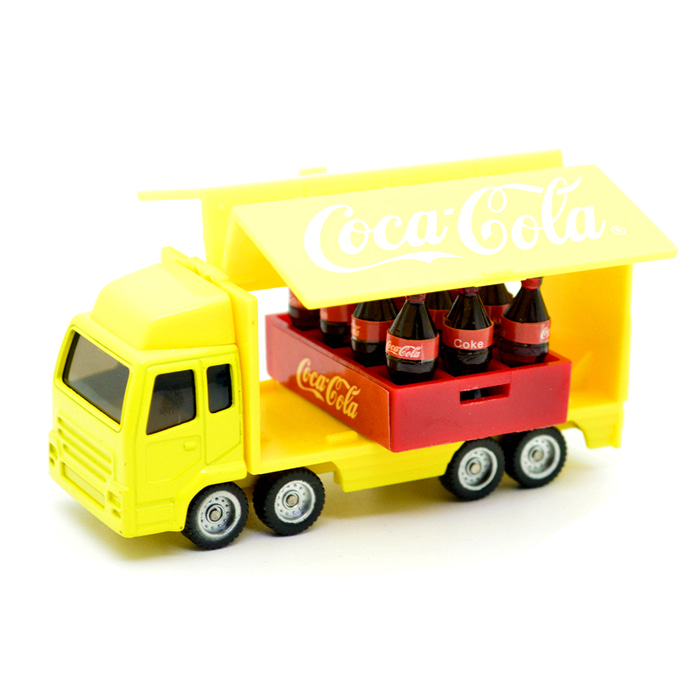 코카콜라 모델 코카콜라 COCACOLA 미니 황금 수송 트럭 트럭 컨테이너 트럭 모델의 바구니 첨부