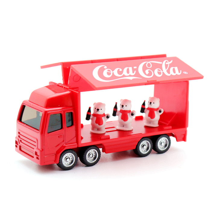 북극곰 미니어처 인형 3 개가 들어 있습니다. 코카콜라 COCACOLA 빨간색 수송 트럭 컨테이너 트럭 모델